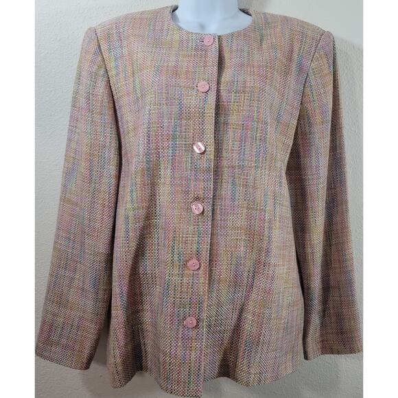 VTG Draper's & Damon's Pink Multi Color Button Blazer 16 Lightweight Lined Soft - Picture 1 of 6